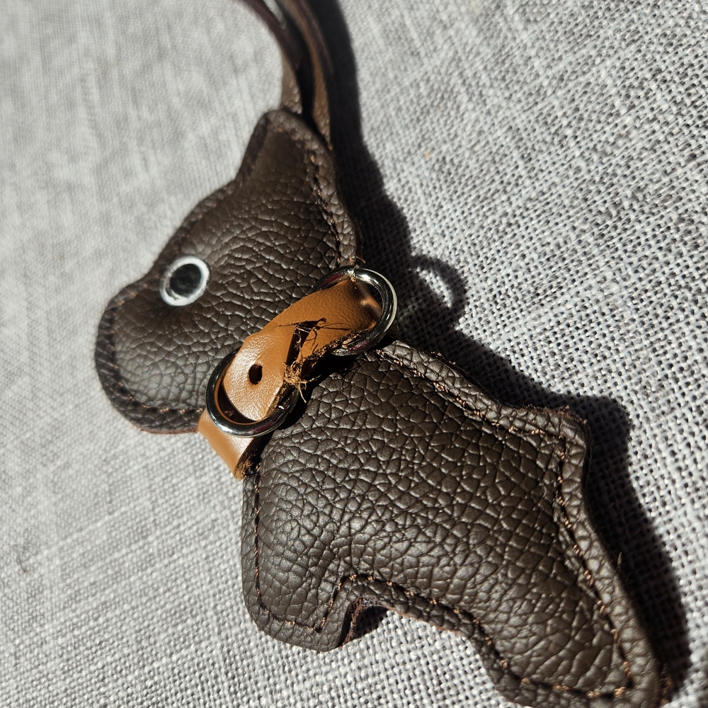 Brown Leather Puppy-Shaped Keychain/Bag Charm